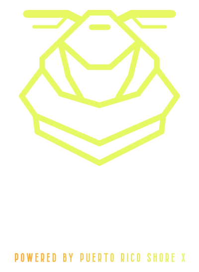 Geometric yellow-green abstract shape on white with text below.